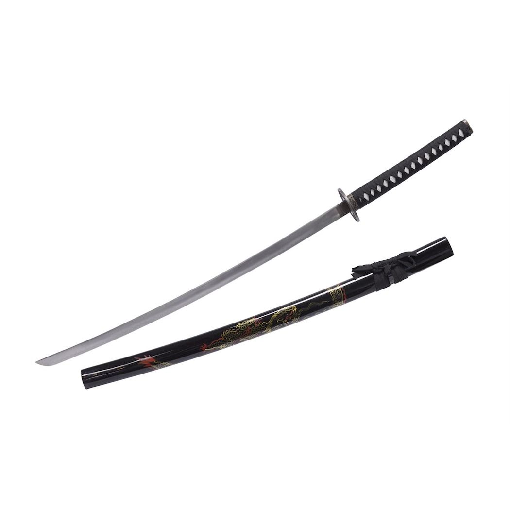 Роскошная черная Катана с драконом - самурайский меч