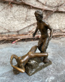 Бронзовая статуэтка - Обнаженная женщина и черт 2